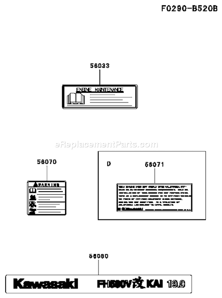 Page H Diagram and Parts List for FH580V ES25 Kawasaki Engine