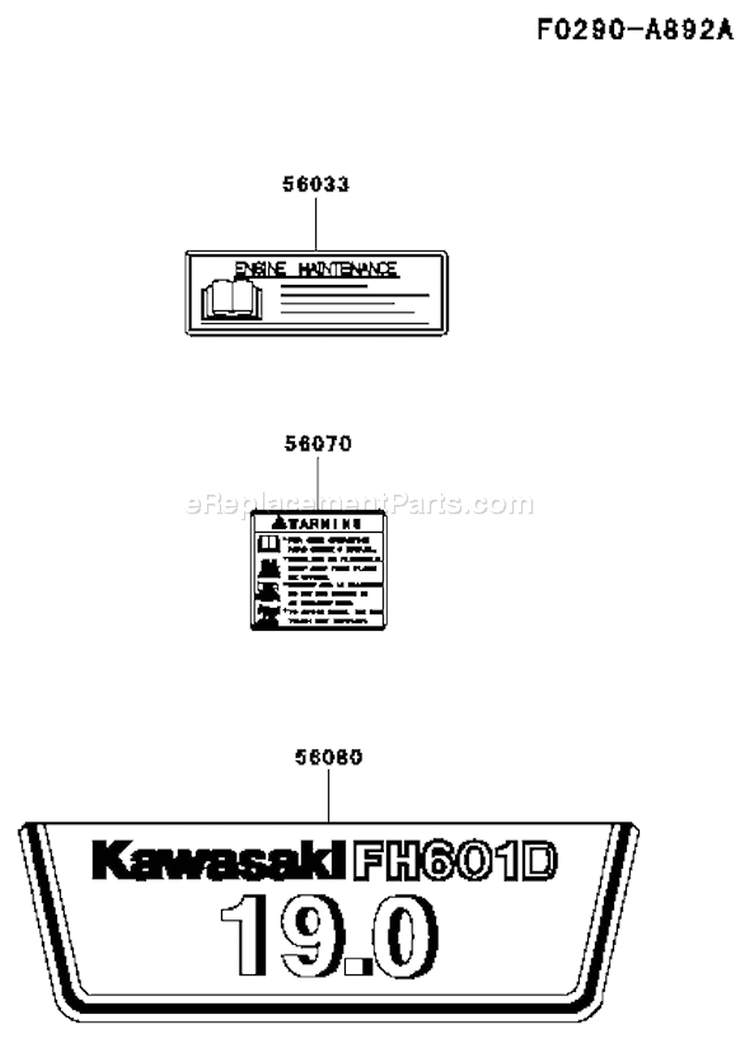 Page H Diagram and Parts List for FH601D AS06 Kawasaki Engine