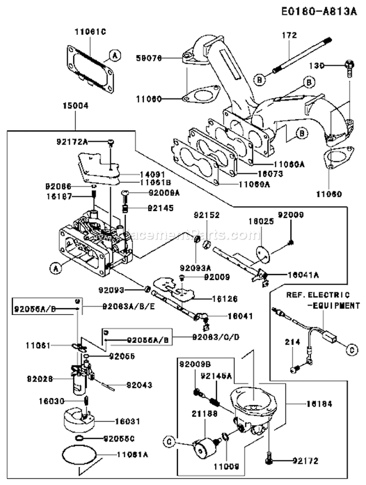 Page B Diagram and Parts List for FH601V ES25 Kawasaki Engine