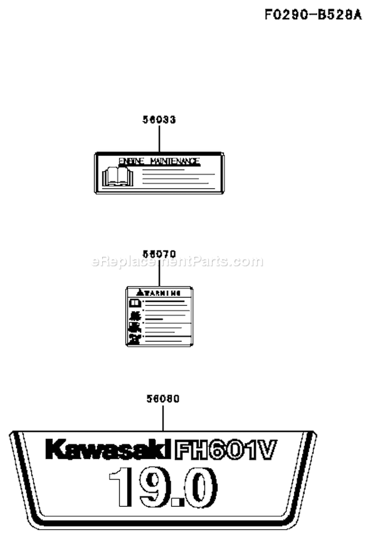 Page H Diagram and Parts List for FH601V ES25 Kawasaki Engine