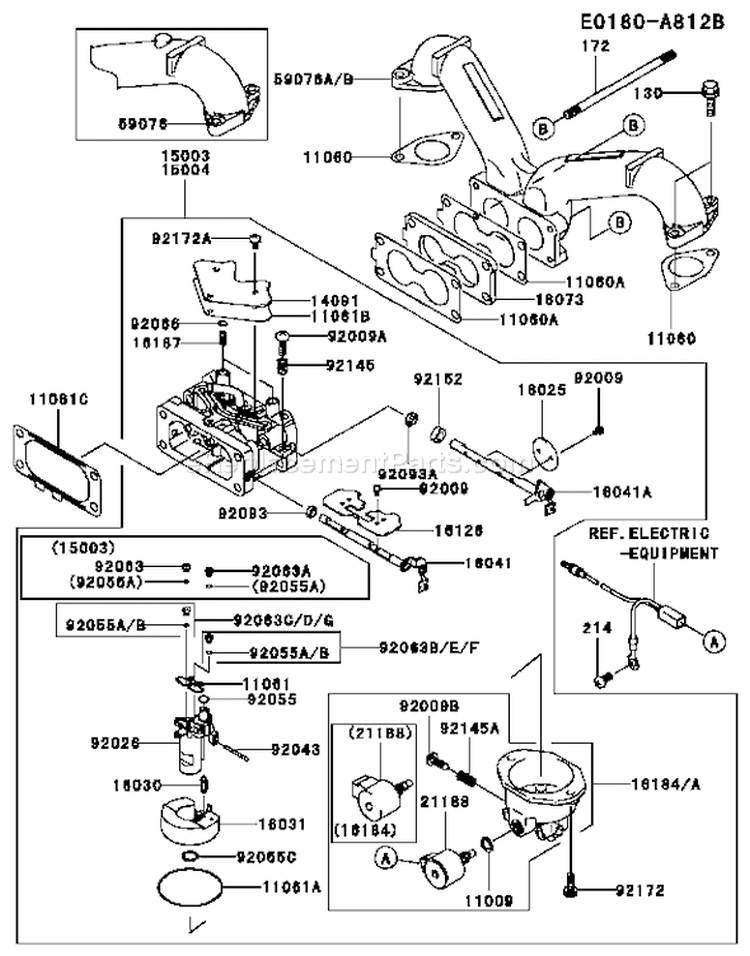 Page B Diagram and Parts List for FH601V ES26 Kawasaki Engine