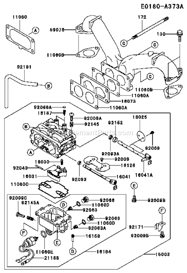 Page B Diagram and Parts List for FH601V AS07 Kawasaki Engine