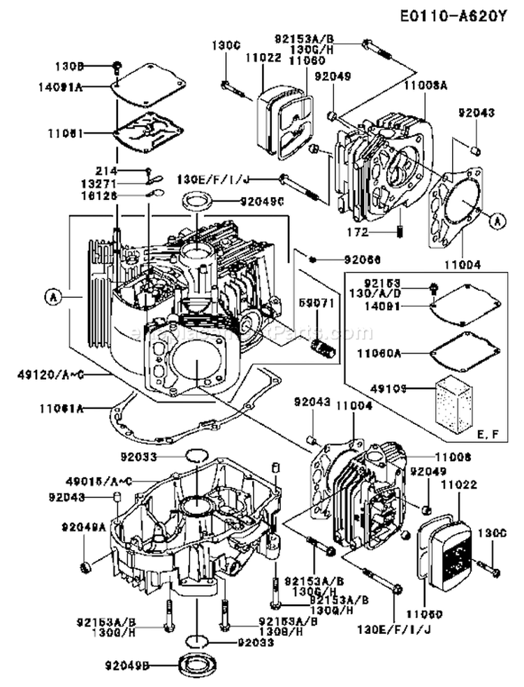 Page E Diagram and Parts List for FH641V ES22 Kawasaki Engine