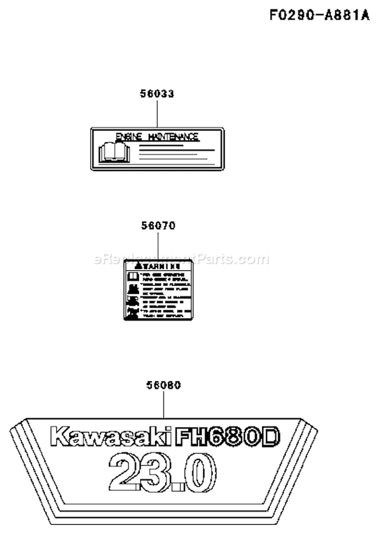 Page H Diagram and Parts List for FH680D BS06 Kawasaki Engine