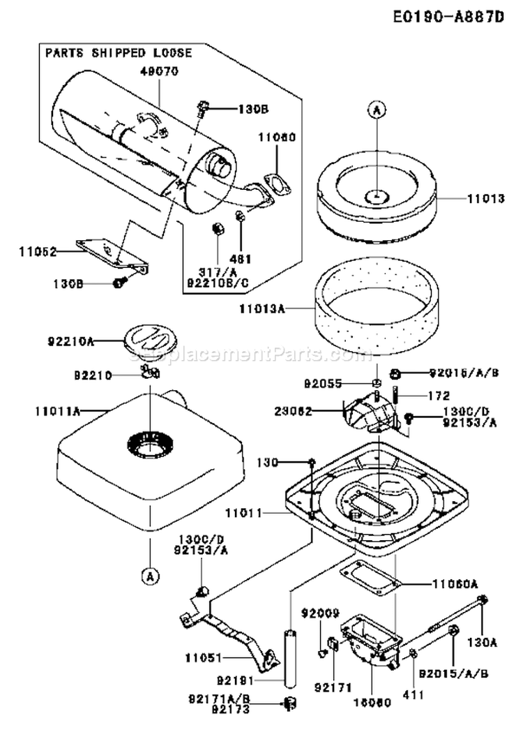 Page A Diagram and Parts List for FH680D DS01 Kawasaki Engine