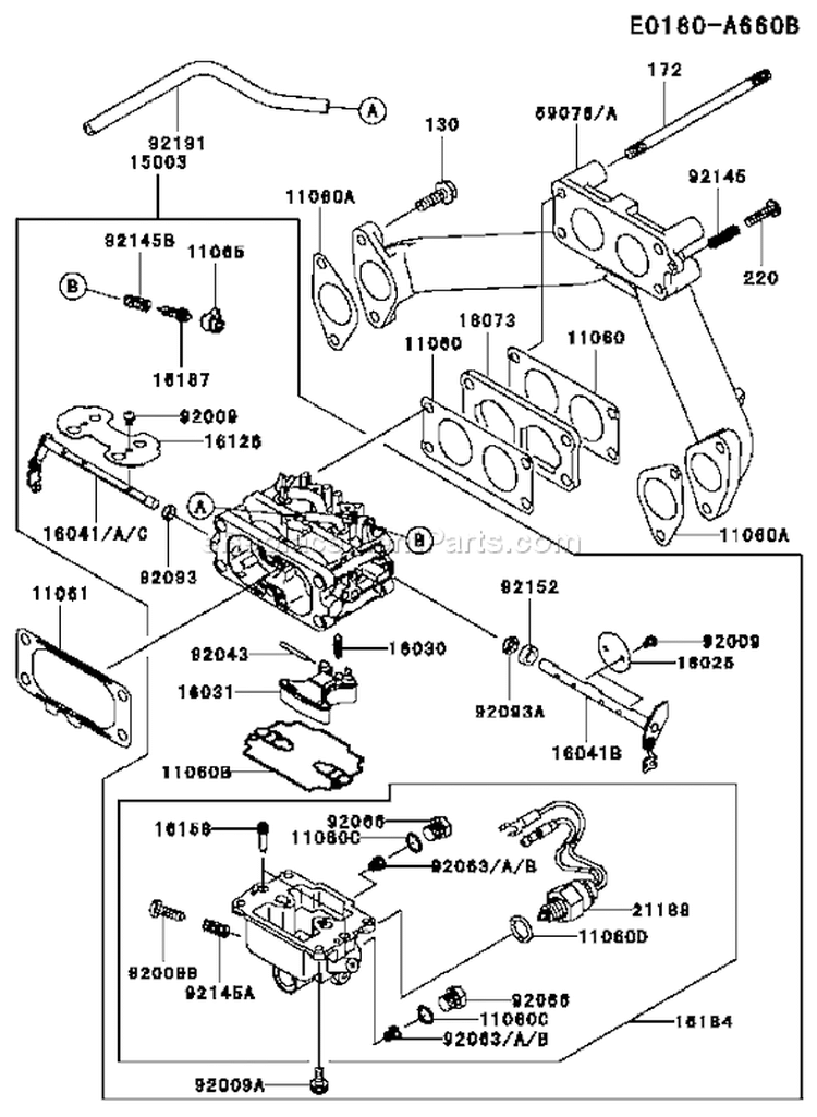 Page B Diagram and Parts List for FH680D DS01 Kawasaki Engine