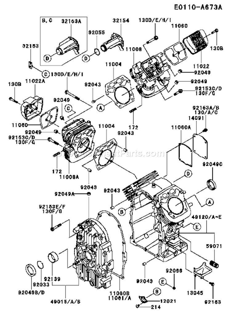 Page E Diagram and Parts List for FH680D DS01 Kawasaki Engine