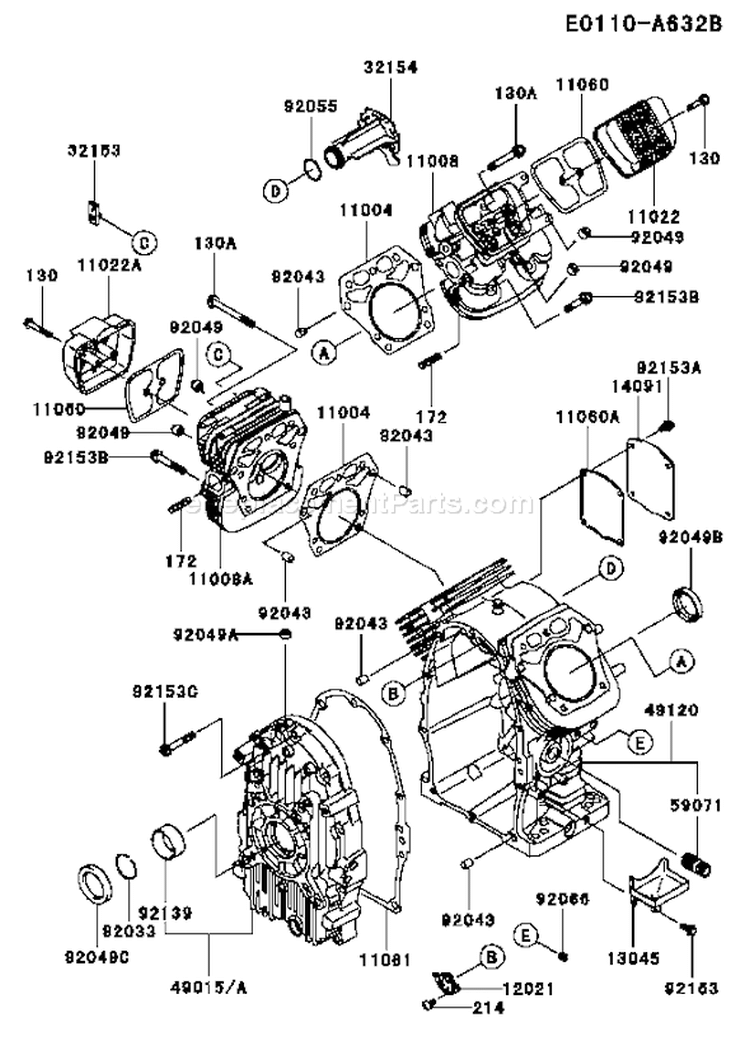 Page E Diagram and Parts List for FH680D DS08 Kawasaki Engine