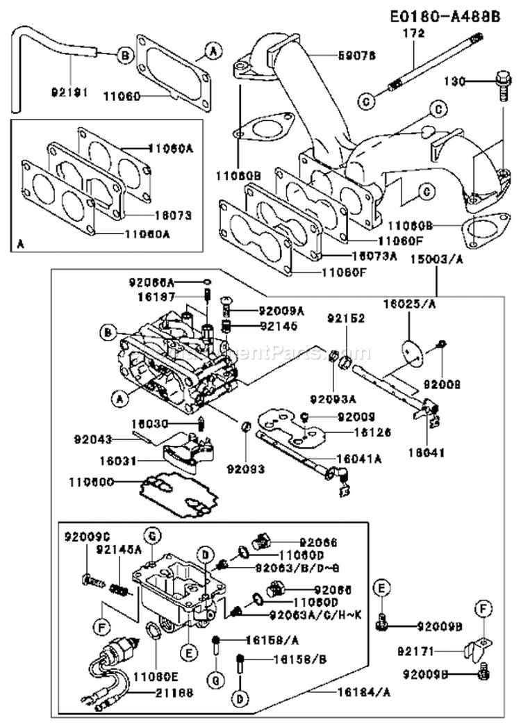 Page B Diagram and Parts List for FH680V BS12 Kawasaki Engine