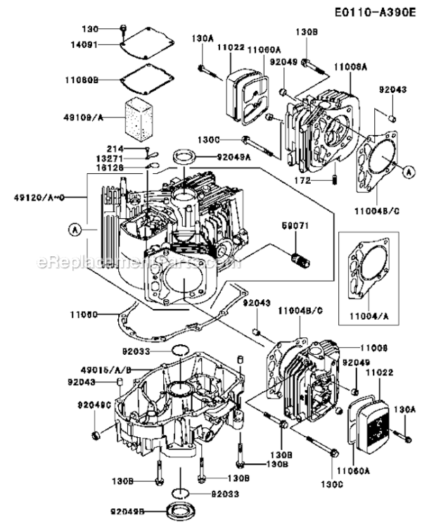 CylinderCrankcase Diagram and Parts List for FH680V-DS05  Kawasaki Engine
