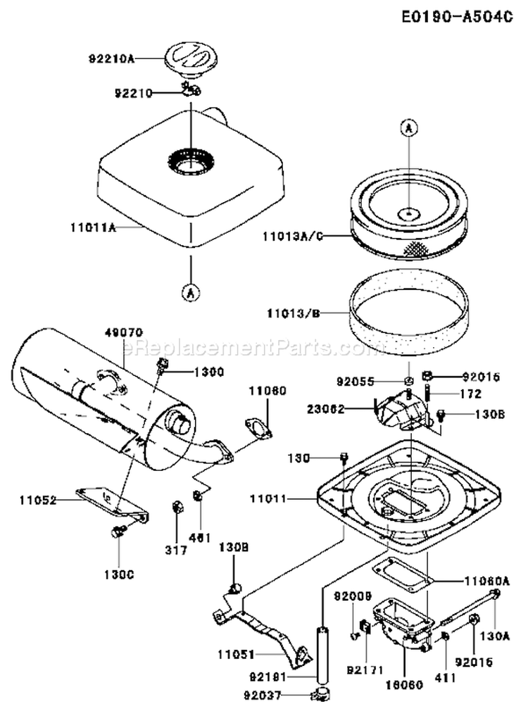 Page A Diagram and Parts List for FH721D AS01 Kawasaki Engine
