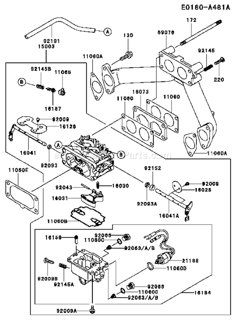 Page B Diagram and Parts List for FH721D AS06 Kawasaki Engine