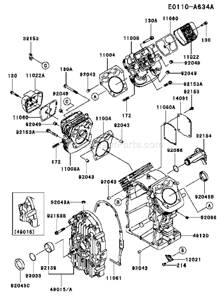 Page E Diagram and Parts List for FH721D AS11 Kawasaki Engine