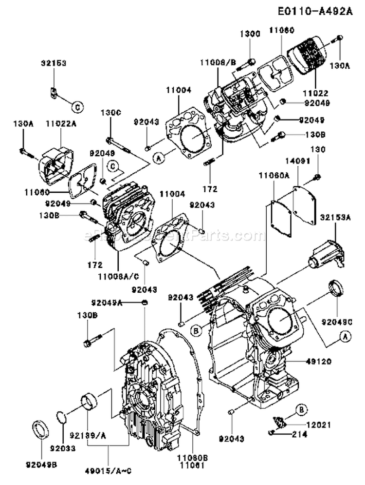 Page E Diagram and Parts List for FH721D BS08 Kawasaki Engine