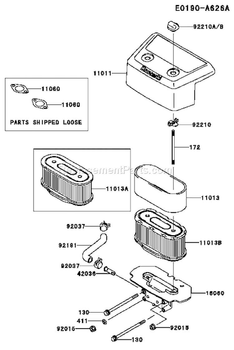 Page A Diagram and Parts List for FH721V-AS18  Kawasaki Engine