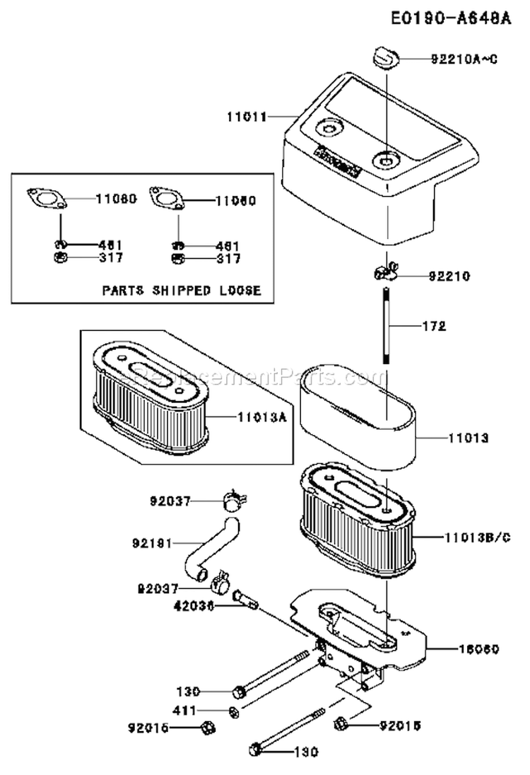 Page A Diagram and Parts List for FH721V-AS17  Kawasaki Engine