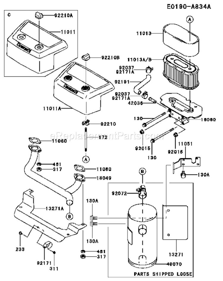 Page A Diagram and Parts List for FH721V-CS01  Kawasaki Engine