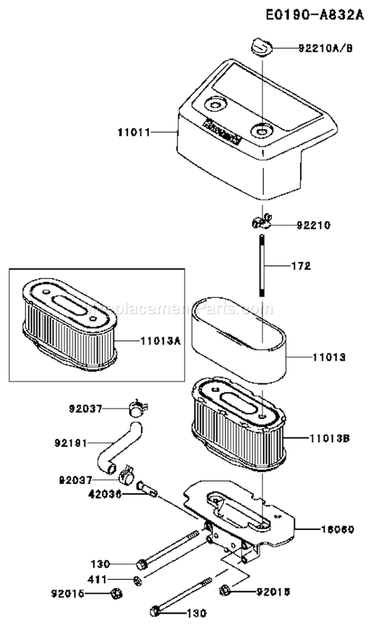 Page A Diagram and Parts List for FH721V-DS12  Kawasaki Engine