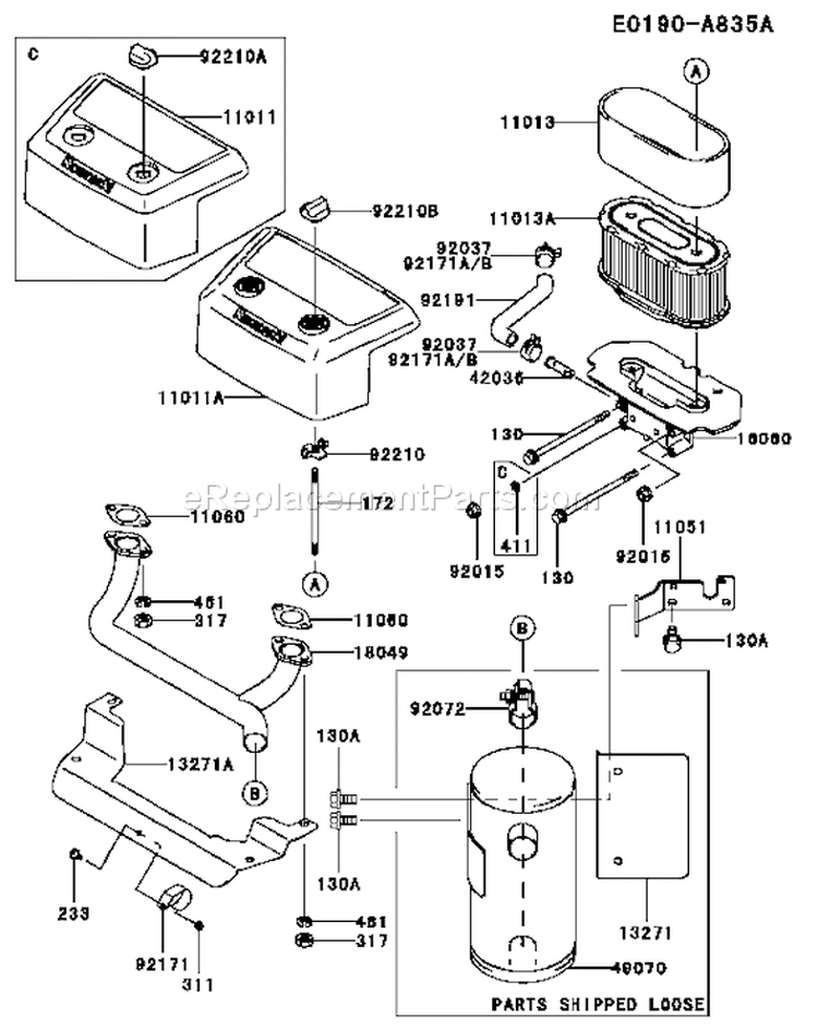 Page A Diagram and Parts List for FH721V-CS13  Kawasaki Engine