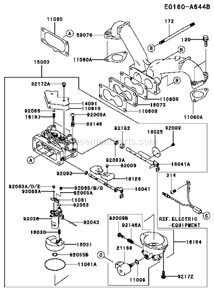 Page B Diagram and Parts List for FH721V-DS15  Kawasaki Engine