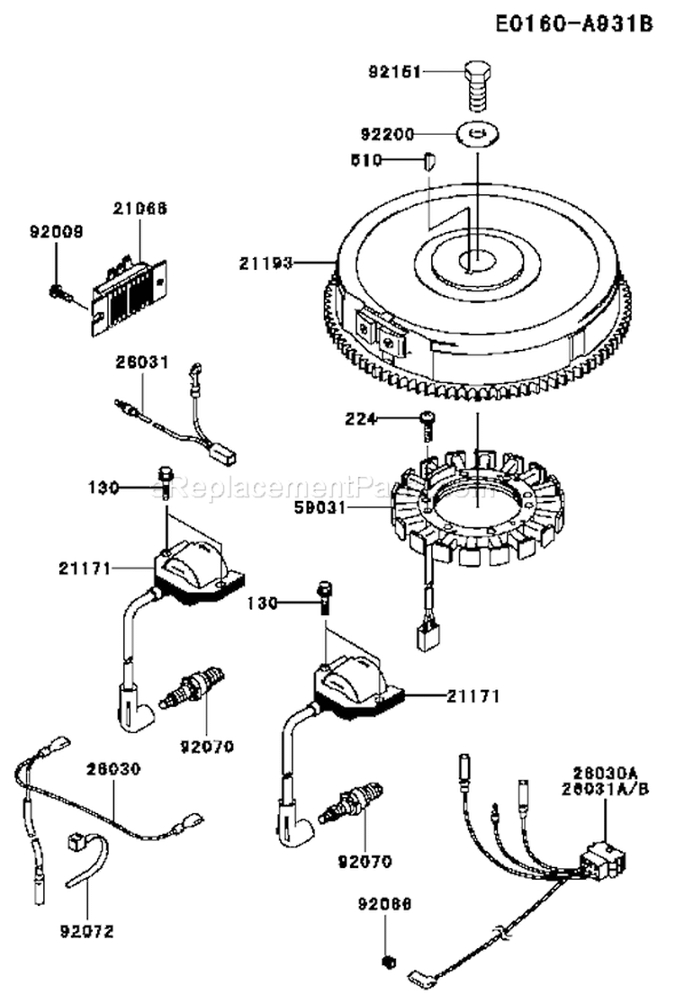 Page F Diagram and Parts List for FH721V-ES10  Kawasaki Engine