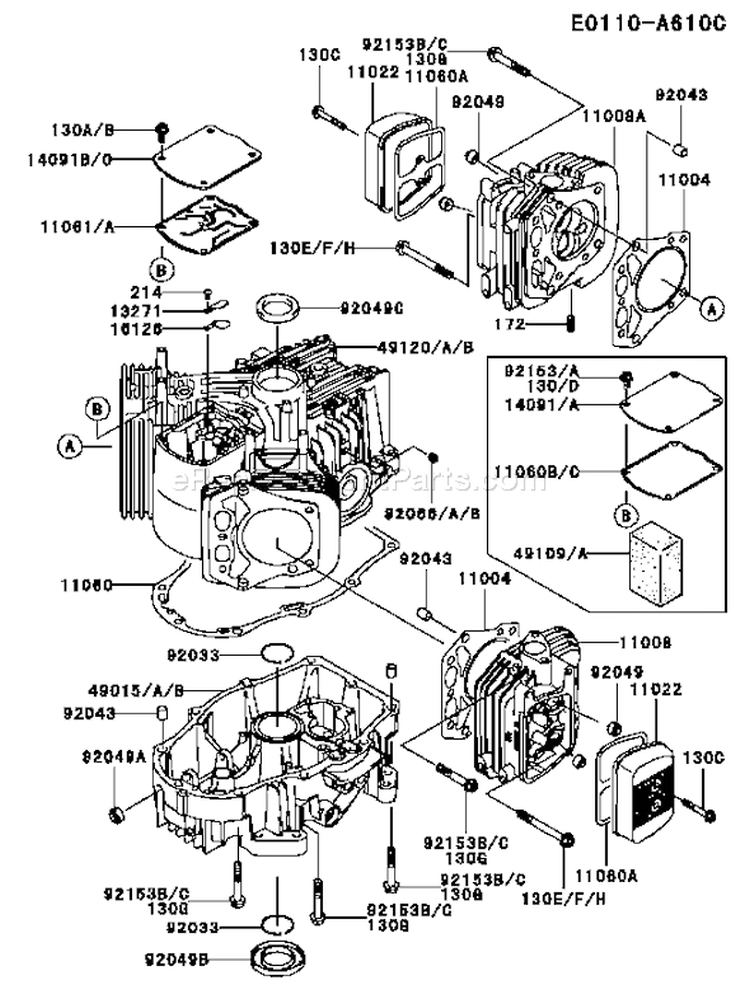 Page E Diagram and Parts List for FH721V HS21 Kawasaki Engine