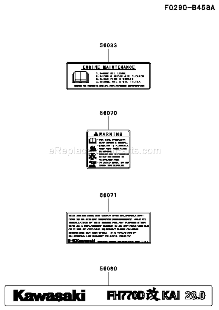 Page H Diagram and Parts List for FH770D-AS06  Kawasaki Engine