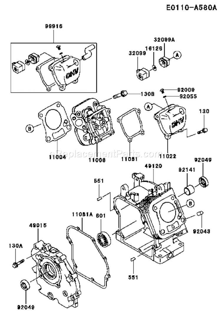 Page E Diagram and Parts List for FJ100D-AB50  Kawasaki Engine