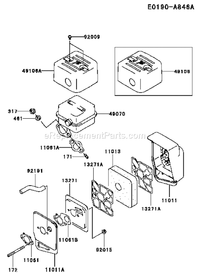 Page A Diagram and Parts List for FJ100D-AS00  Kawasaki Engine