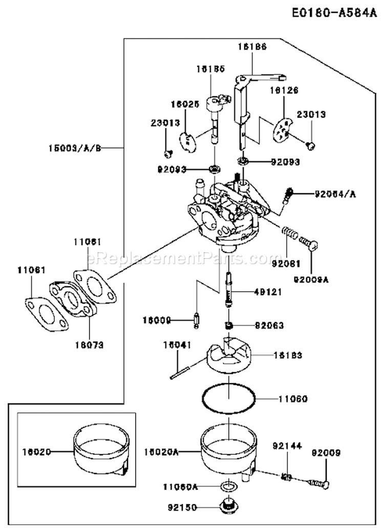 Page B Diagram and Parts List for FJ100D-AS00  Kawasaki Engine