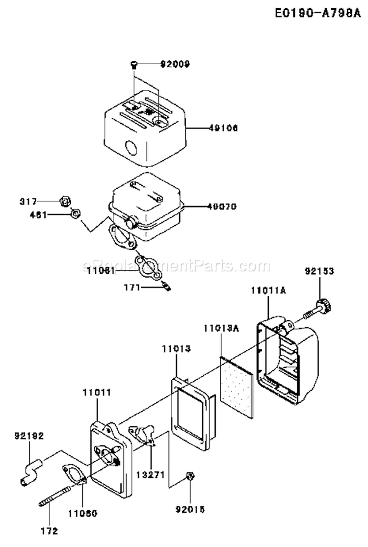 Page A Diagram and Parts List for FJ100D-BS00  Kawasaki Engine