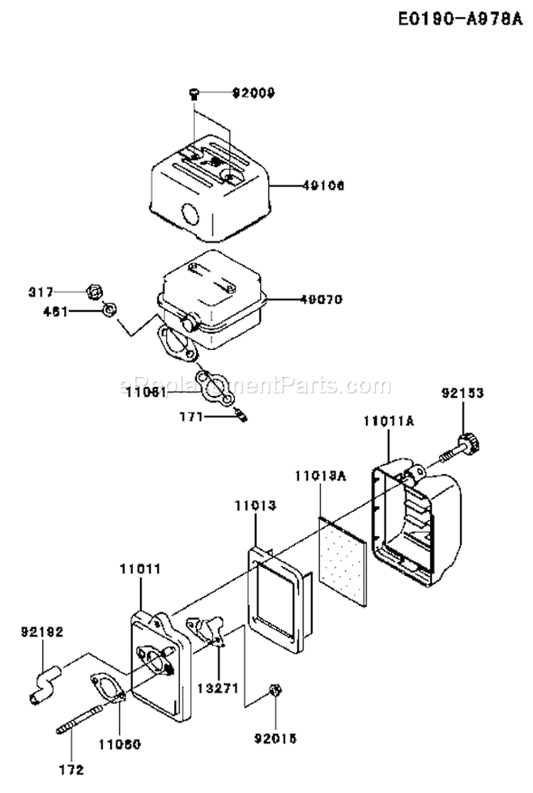 Page A Diagram and Parts List for FJ100D-DS00  Kawasaki Engine