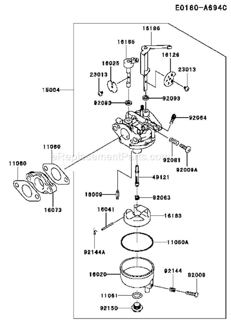 Page B Diagram and Parts List for FJ100D-DS00  Kawasaki Engine
