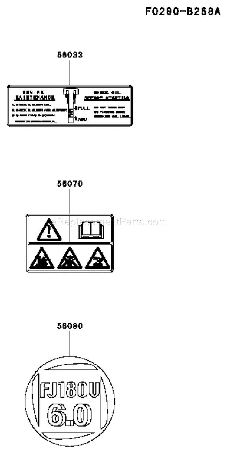 Page H Diagram and Parts List for FJ180V-AS65  Kawasaki Engine