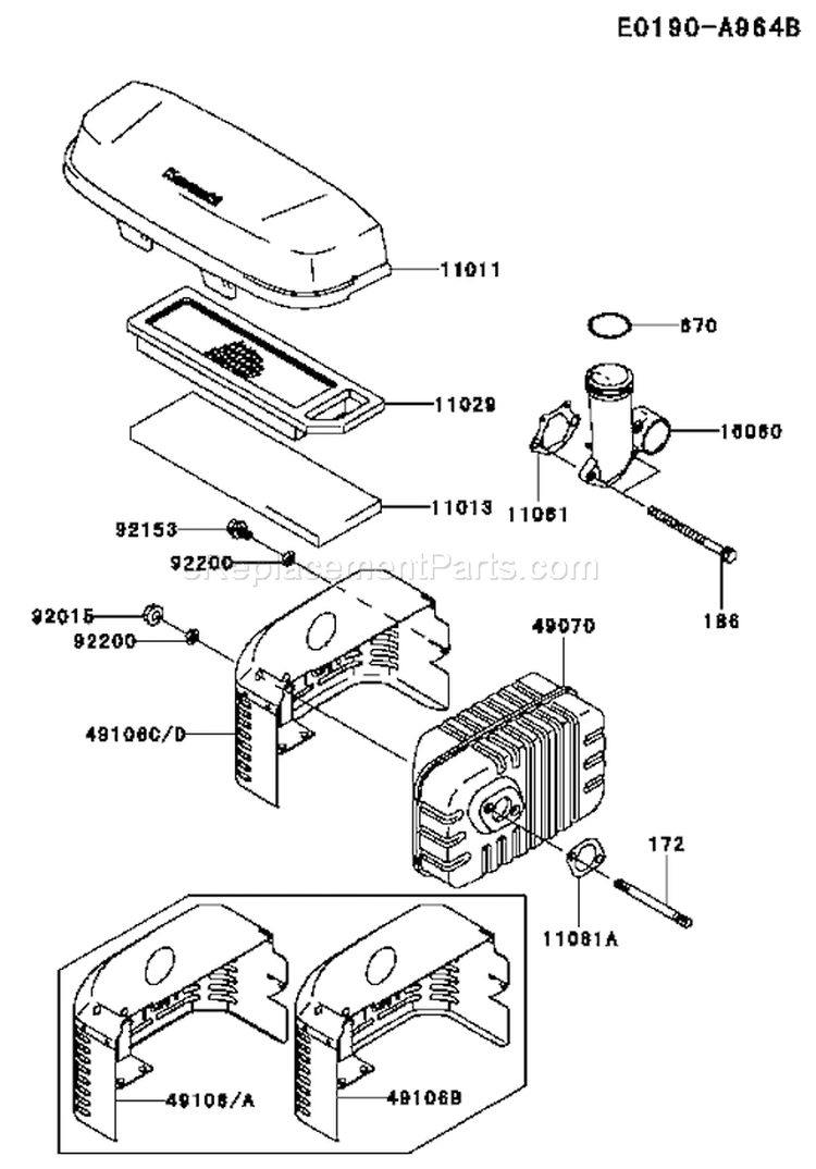 Page A Diagram and Parts List for FJ180V-AS61  Kawasaki Engine