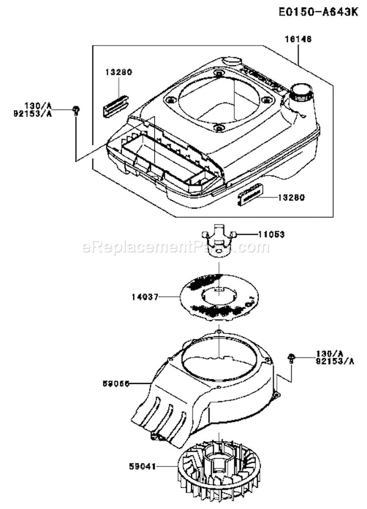 Page E Diagram and Parts List for FJ180V-AS61  Kawasaki Engine