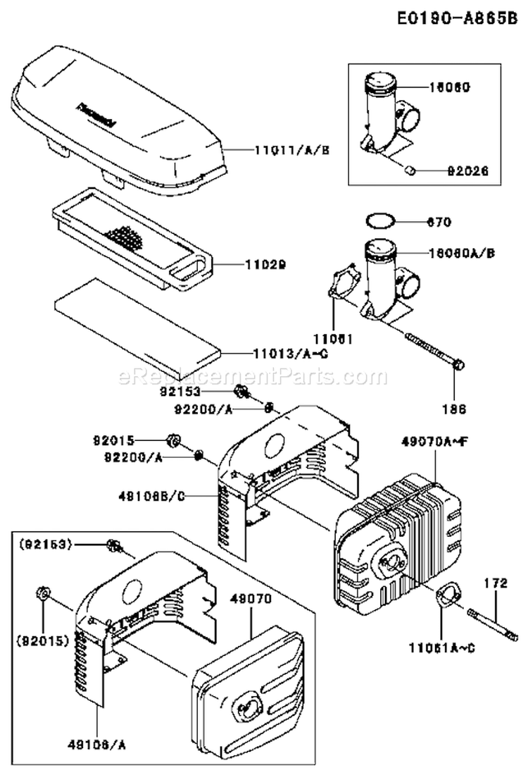 Page A Diagram and Parts List for FJ180V-AS50  Kawasaki Engine