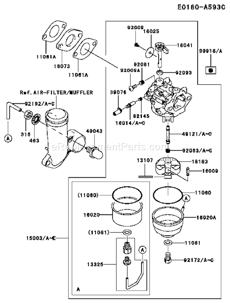 Page C Diagram and Parts List for FJ180V-AS50  Kawasaki Engine