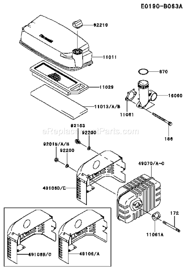 Page A Diagram and Parts List for FJ180V-BS57  Kawasaki Engine