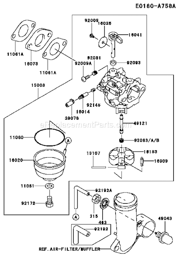 Page B Diagram and Parts List for FJ180V AS27 Kawasaki Engine