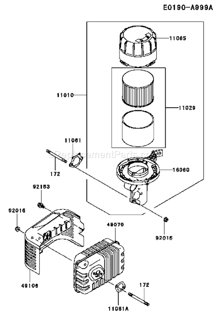 Page A Diagram and Parts List for FJ180V AS36 Kawasaki Engine