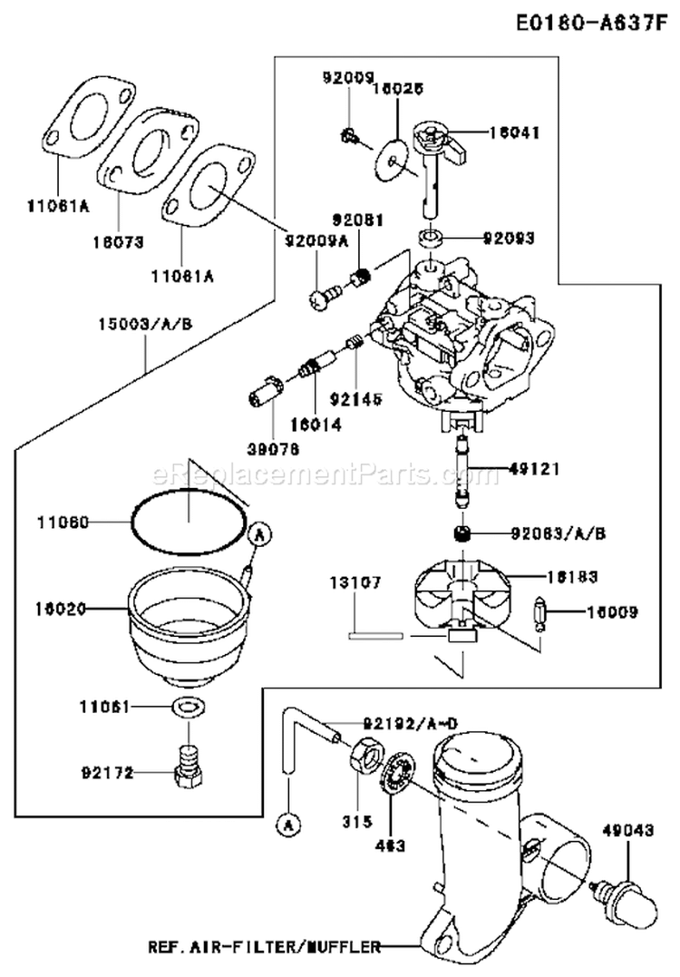 Page B Diagram and Parts List for FJ180V BS16 Kawasaki Engine