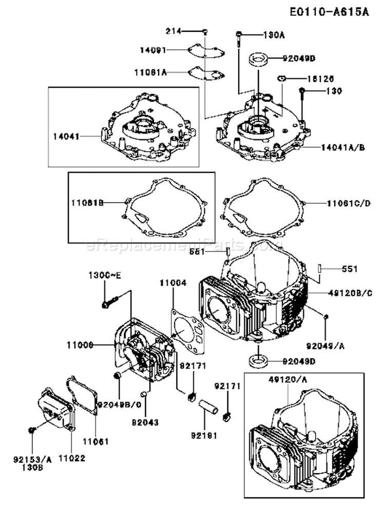 Page E Diagram and Parts List for FJ180V BS16 Kawasaki Engine