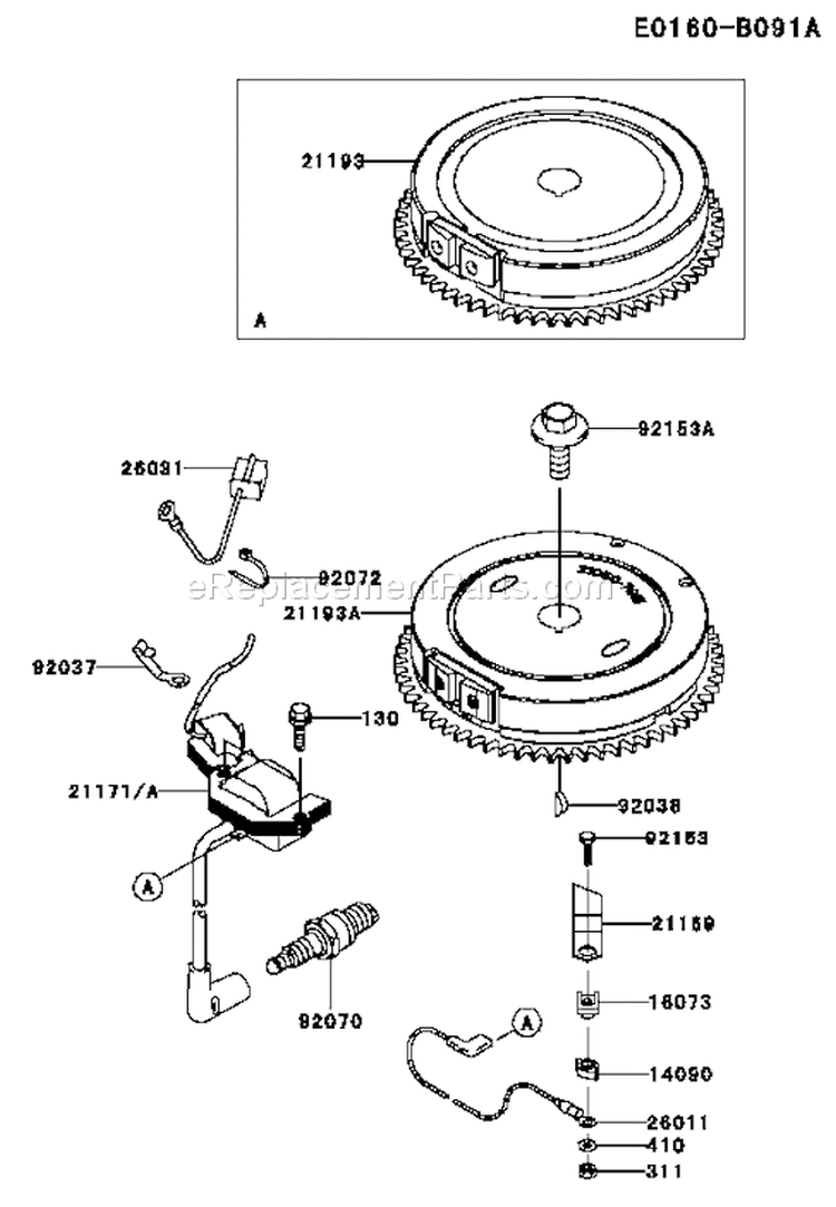 Page G Diagram and Parts List for FJ180V AS20 Kawasaki Engine