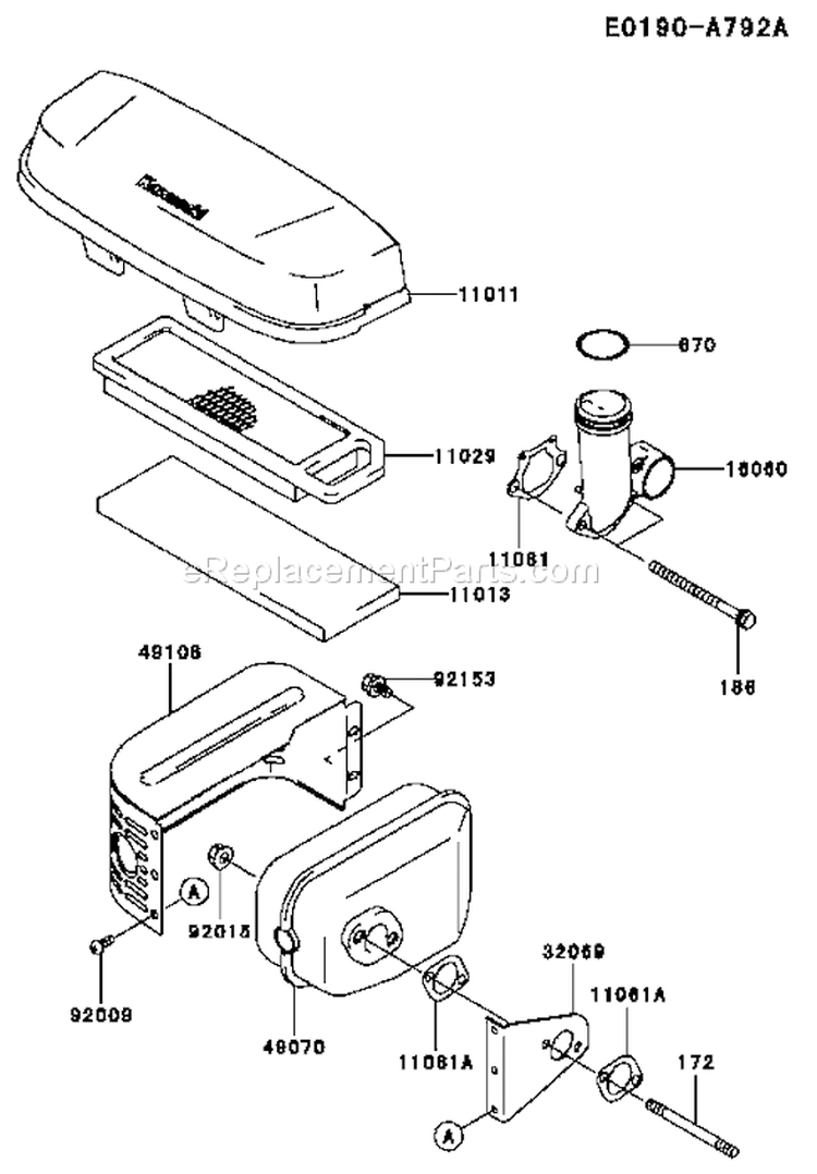 Page A Diagram and Parts List for FJ180V-AS62  Kawasaki Engine