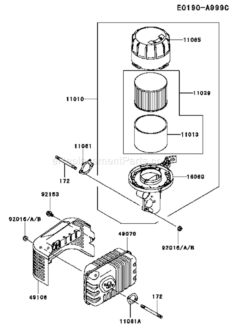 Page A Diagram and Parts List for FJ180V BS39 Kawasaki Engine