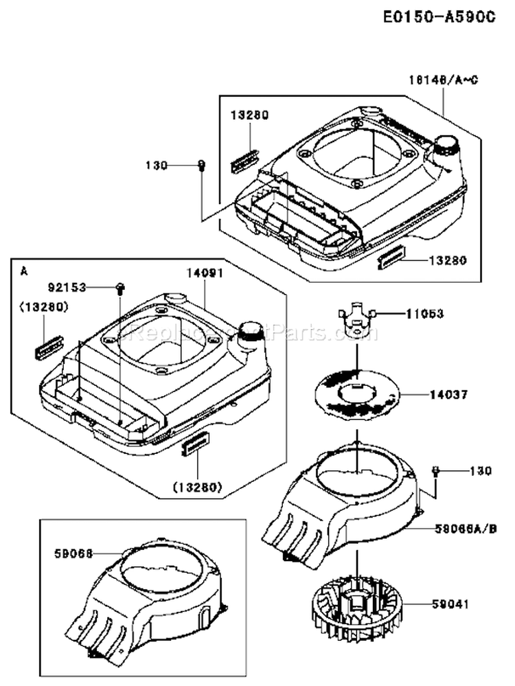 Page E Diagram and Parts List for FJ180V-AS50  Kawasaki Engine