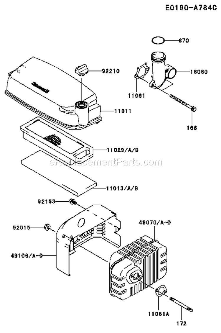 Page A Diagram and Parts List for FJ180V AS10 Kawasaki Engine