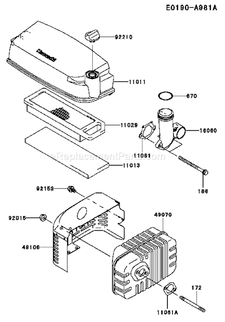 Page A Diagram and Parts List for FJ180V DS10 Kawasaki Engine