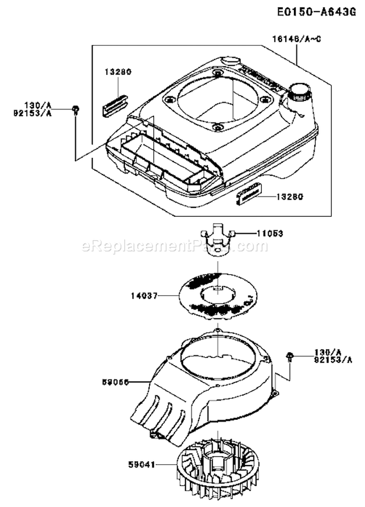 Page E Diagram and Parts List for FJ180V ES13 Kawasaki Engine